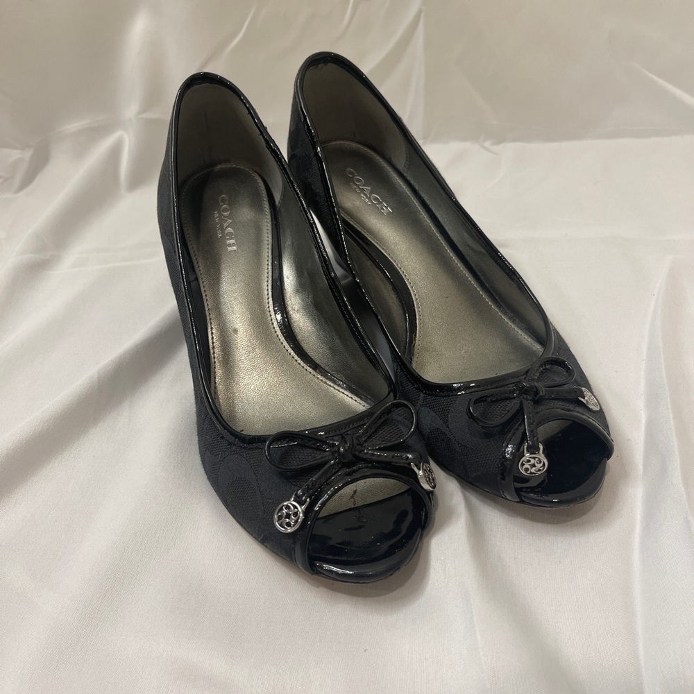 Coach black wedge heel size 7.5 open toe